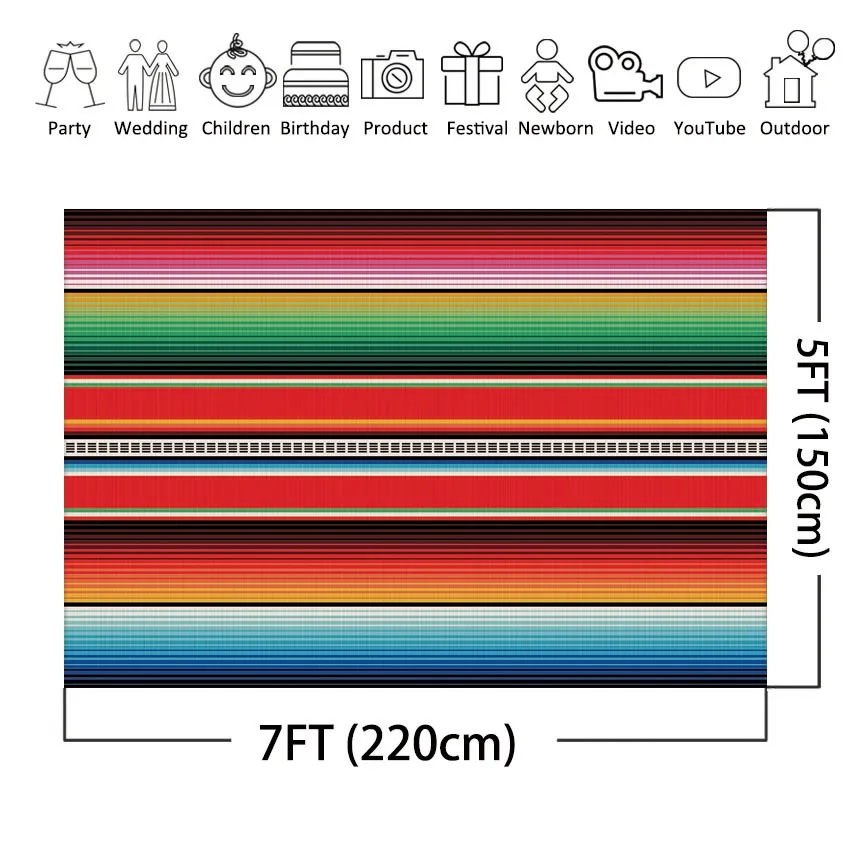 Mexican Cinco De Mayo Backdrop Fiesta Traditional Mexico Photography Background with Stripes Fiesta Party Backdrops