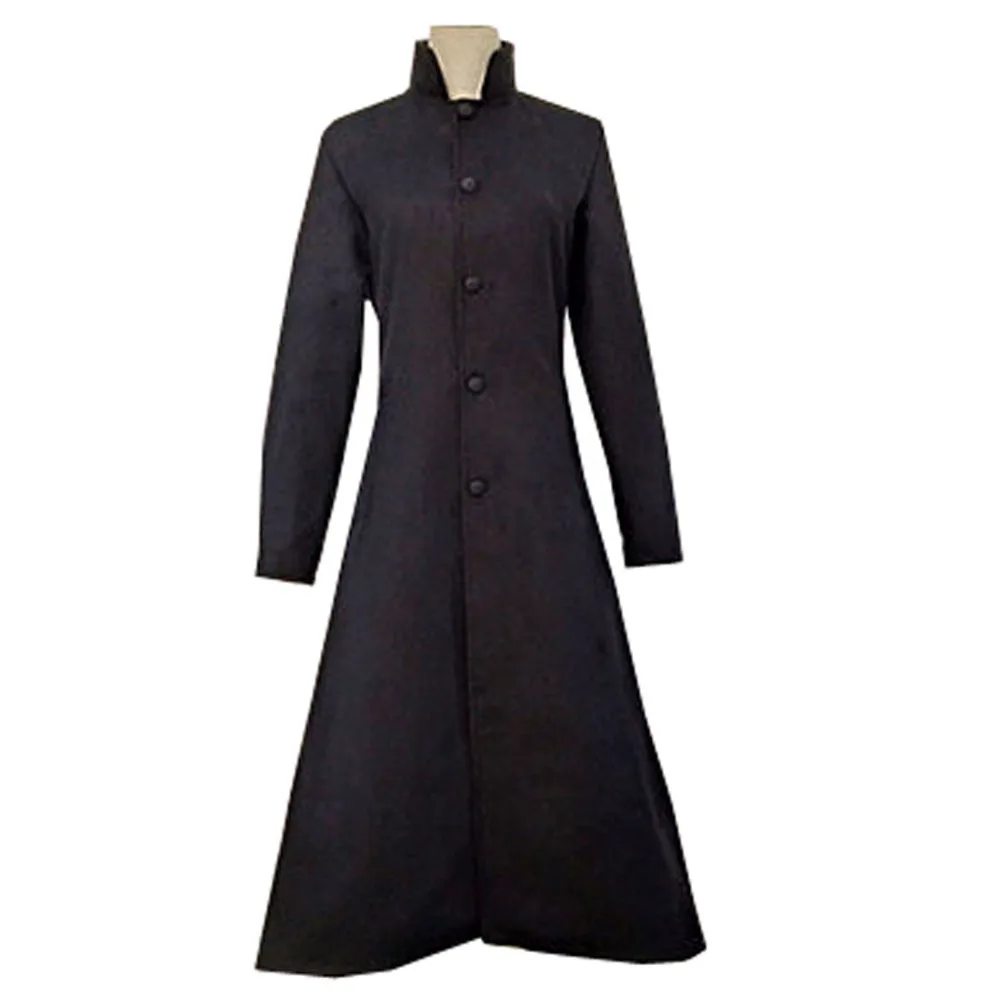 2018 Matrix Black Cosplay Costume Neo Trench Coat Only Overcoat Woolen