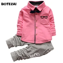 Spring Autumn Boys Clothing Sets 2021 New Casual 2pcs Suit Bowknot Shirt + Stripe Pants Children Gantelman Elegant Outfit