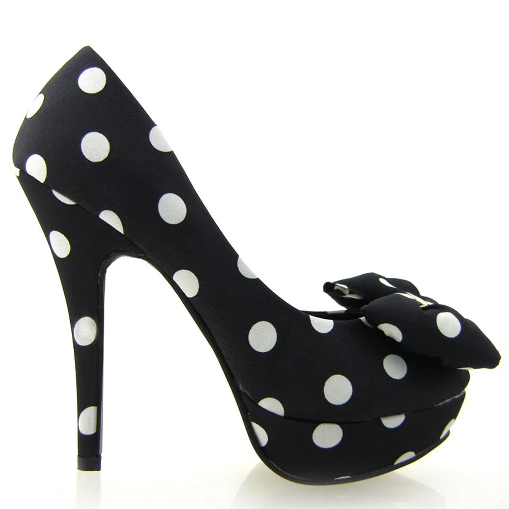 LF30406-1 Ladies Cute Bow Satin Polka Dot Party/Club Platform High Heels Pumps Court Shoes