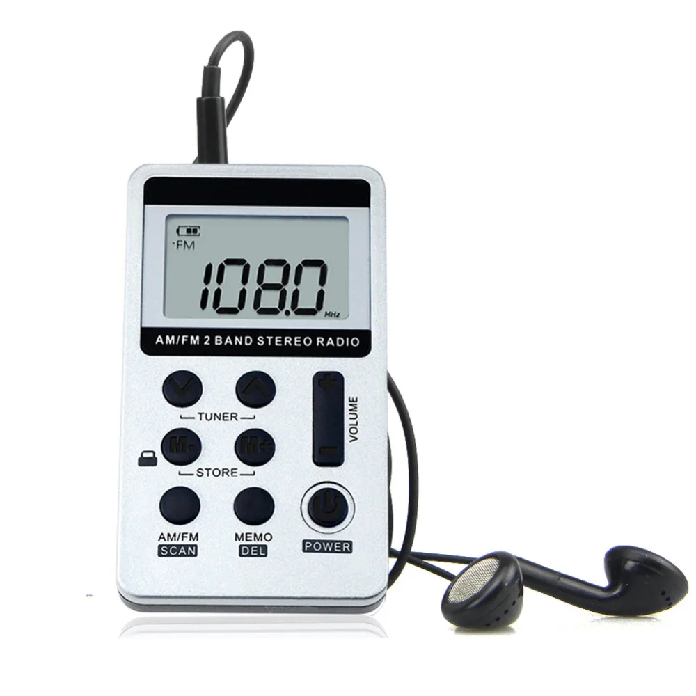 휴대용 디지털 라디오 미니 FM/AM 라디오 수신기, LCD 디스플레이, 충전식 배터리, 이어폰 라디오, 연장자용 끈