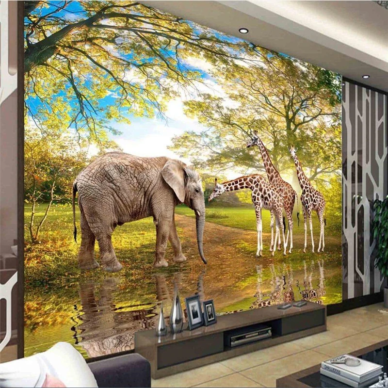 beibehang Custom Photo Wallpaper Mural Wall Sticker Extremely Beautiful Animal World Elephant Giraffe 3D Landscape Painting