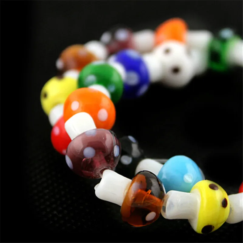 10x12mm 20pcs/lot Mixed Colour Lampwork Glass Mushroom Beads Loose SpaceBeads for Jewelry Making Handmade DIY Bracelet Jewelry