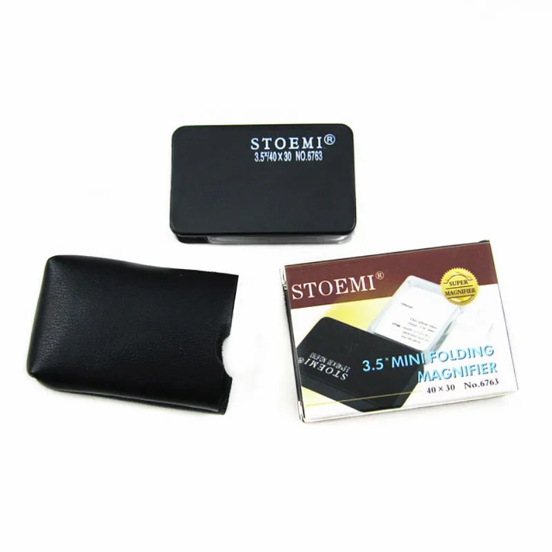 STOEMI 3.5X Mini Rectangular Rotary Pocket Folding Magnifier 6763 w/Leather Case Optical Tool for Sightseeing and Touring