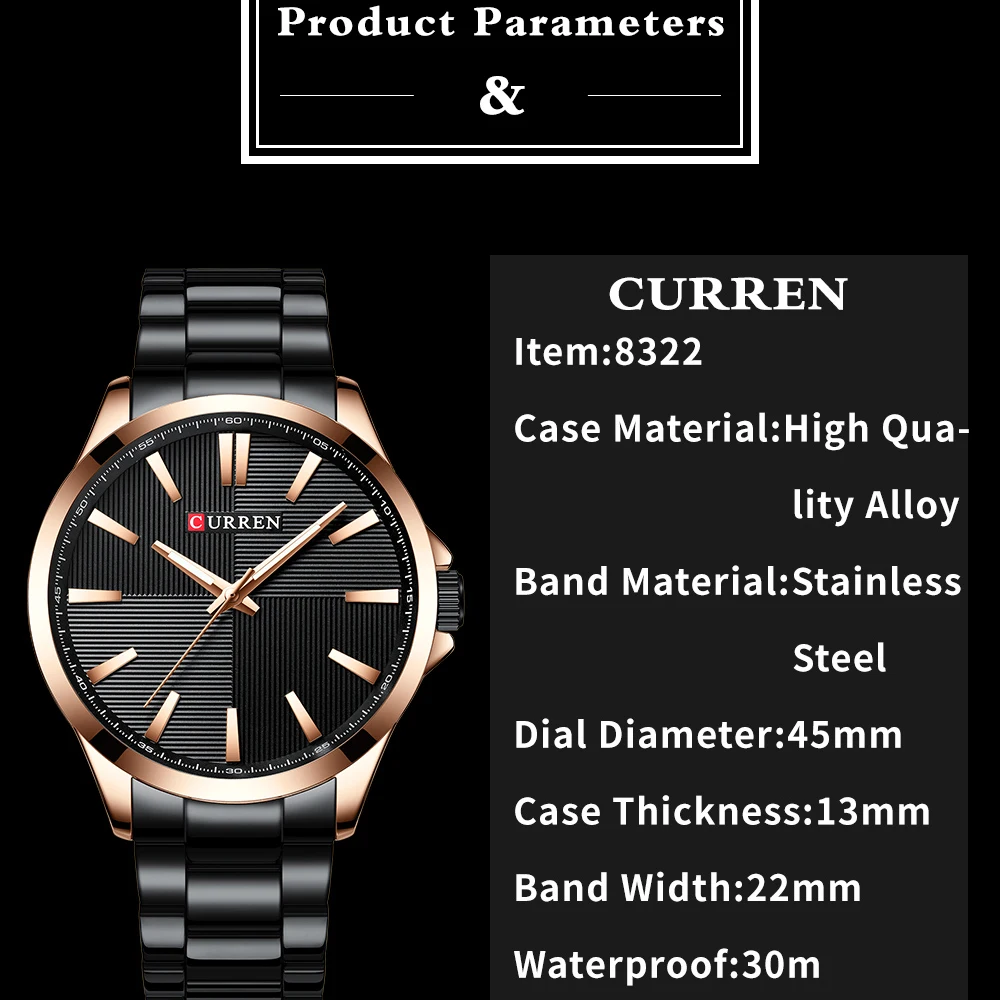 Mens Watches Top Brand Luxury Stainless Steel Band Watch for Men CURREN Wristwatch Fashion Business Quartz Clock Man Waterproof