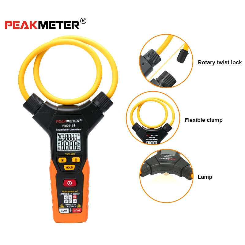 PEAKMETER PM2019S True RMS Smart AC 3000A Digital Flexible Clamp Meter Multimeter Handheld Voltage Current Resistance Frequency