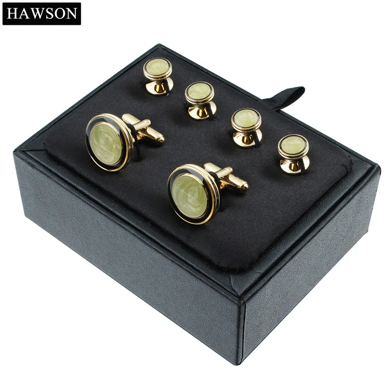 HAWSON Stone Cufflinks Sets Gold Color Cuff links and Studs for Mens Tuxedo Accessory Party Ceremony