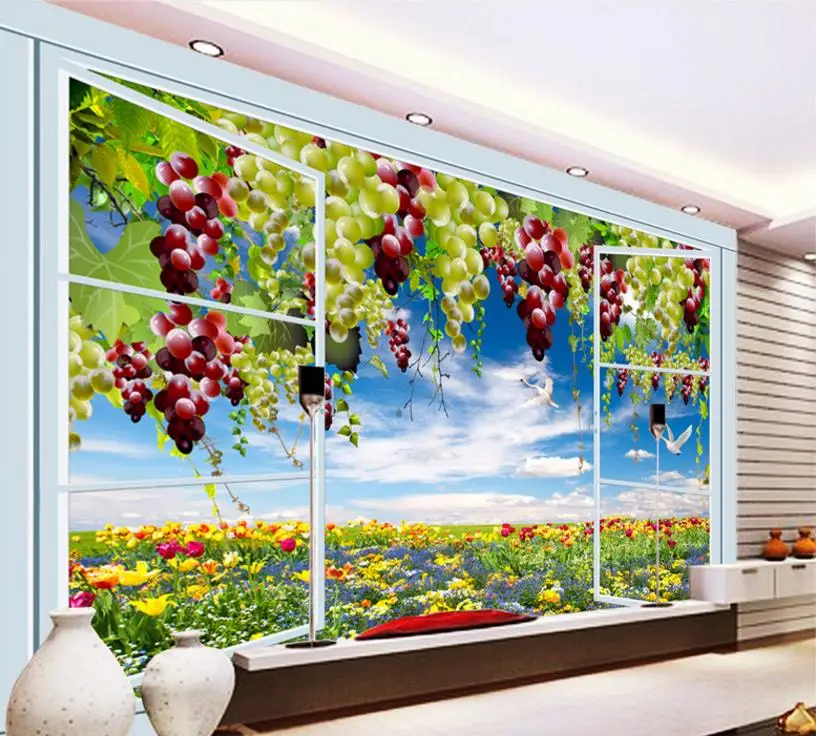 Custom Mural Wallpaper Outside the sea grapes Stereoscopic 3d Wallpaper Mural For Walls Non-woven Background Wall