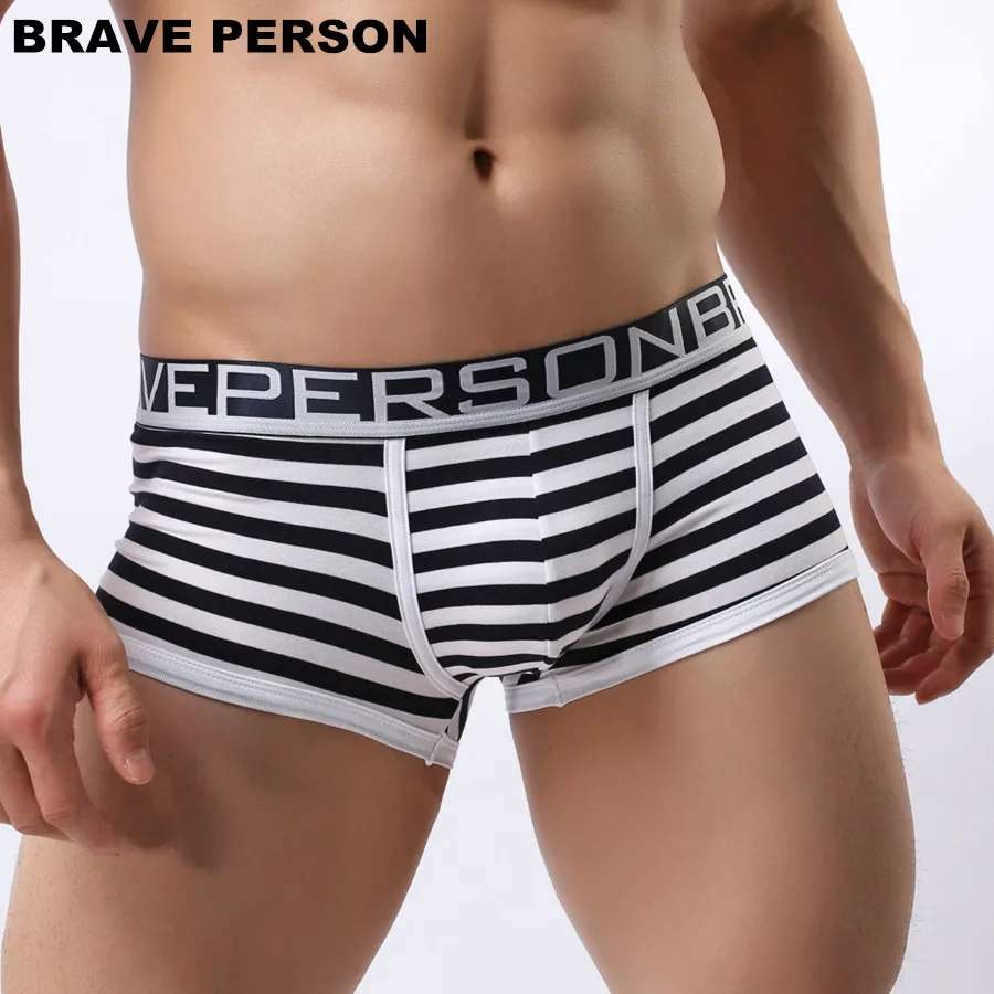 BRAVE PERSON Male Panties Men Underwear Boxers Cotton Underwear Sexy Striped Man Boxer Shorts Underpants B1155