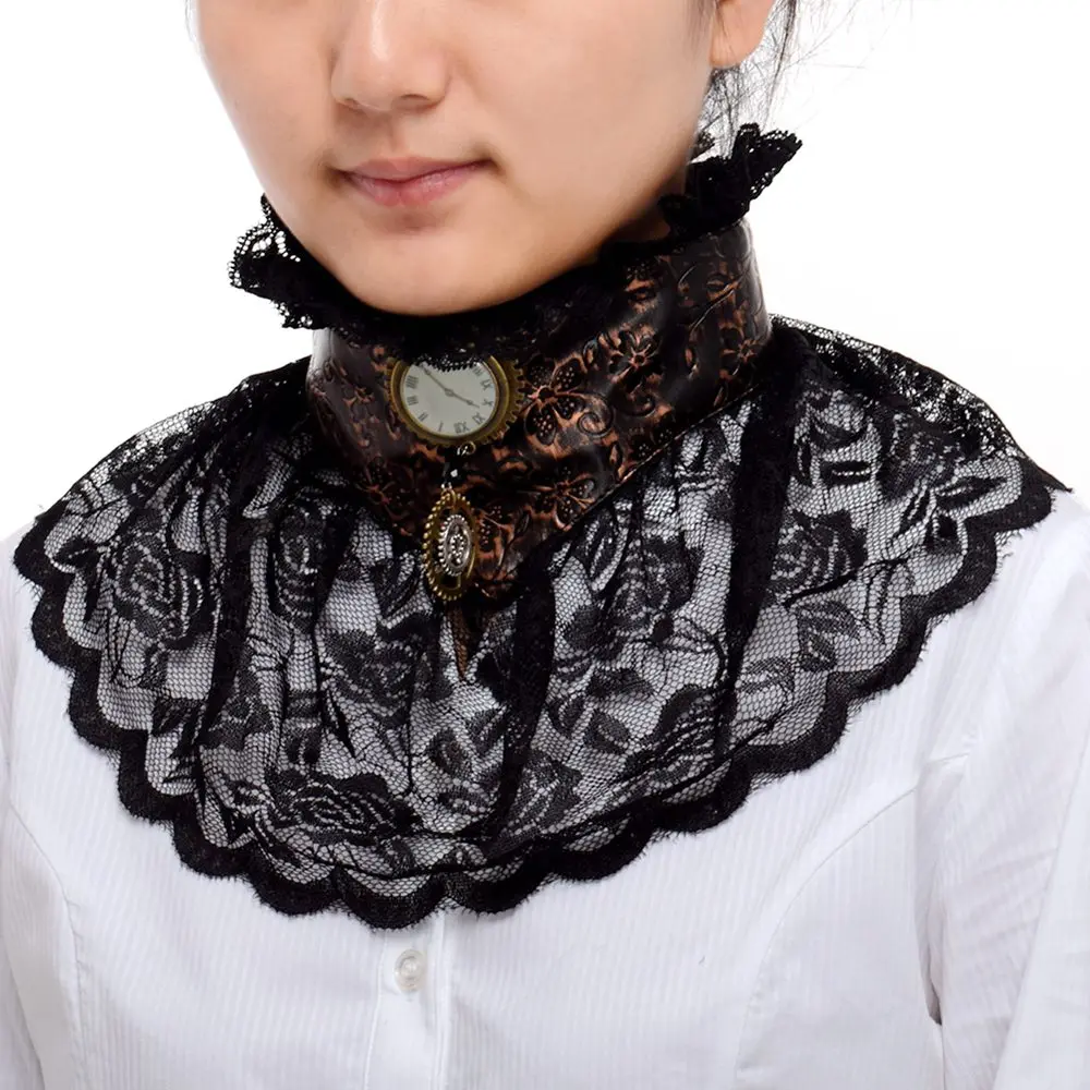 Steampunk Neck Tie Black Lace Collar Detachable Jabot Unisex Elizabethan Victorian Retro Party Cosplay Accessories