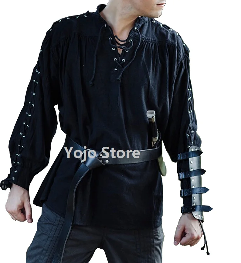 Männer Medieval Renaissance Bräutigam Pirate Reenactment Larp Kostüm Schnürung Up Shirt Verband Top Mittleren Alters Kleidung Für Erwachsene 3XL