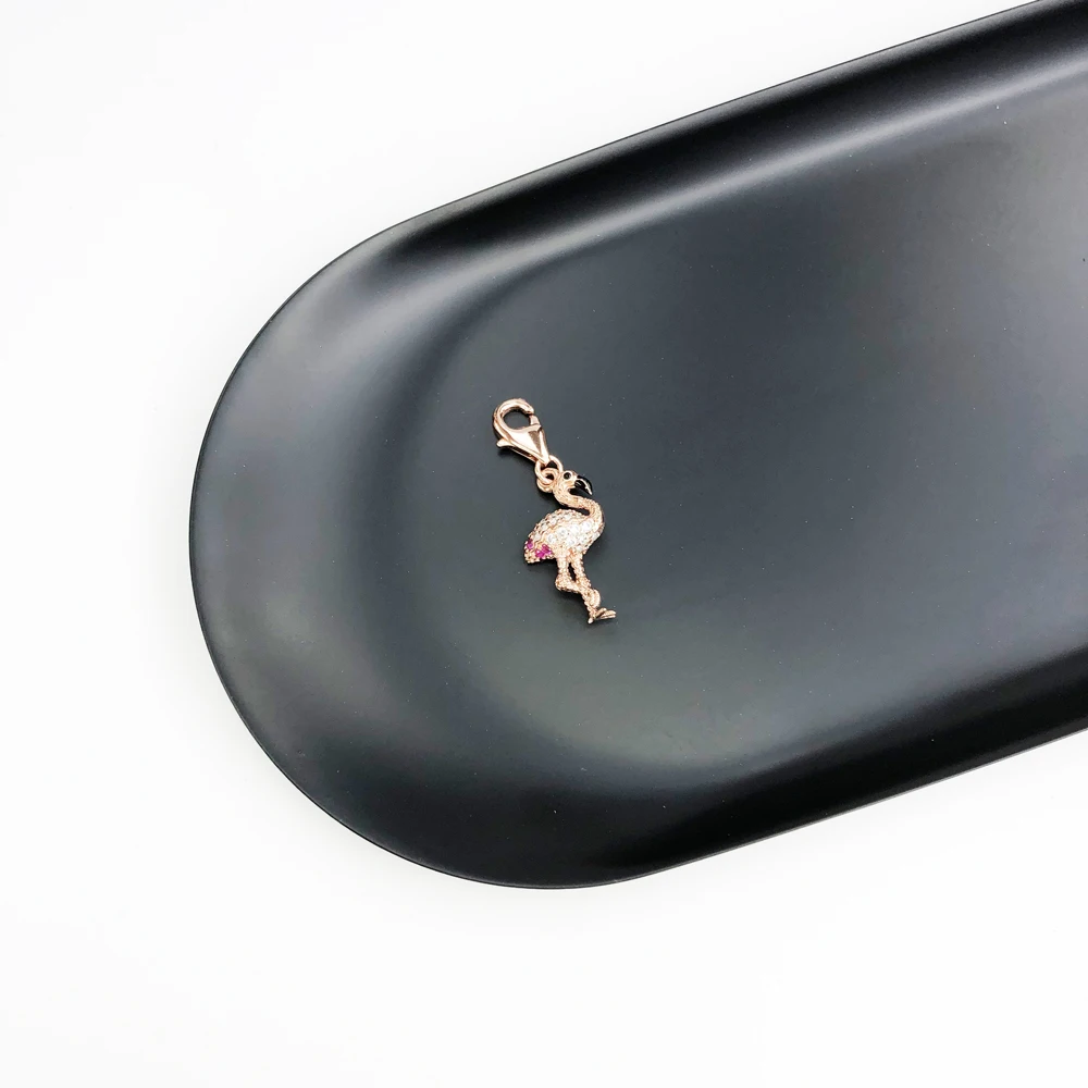 CZ Pave Rose Gold Bird Dangle Charm Fashion Jewelry Trendy Style 925 Sterling Silver Gift For Women Girls