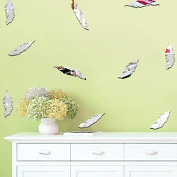 Acrylic Mirror Surface Feather Wall Sticker For Kids Rooms Baby Nursery Self-adhesive Wall Decal Home Decor DIY Art Mural Poster
