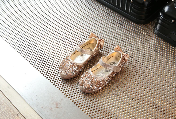 Fashion Girls Leather Shoes Sequins Glitter Shoes For Girls Spring Autum Children Princess Shoe Pink Silver Golden