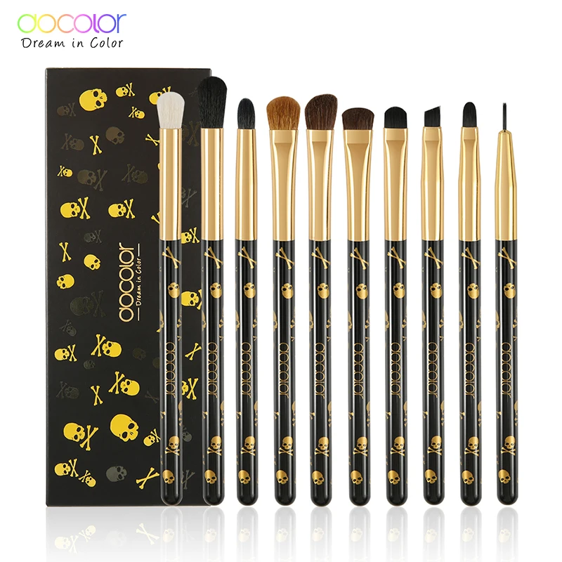 Docolor 10Pcs Set di pennelli per trucco ombretto professionale Eyeliner pennello per ciglia strumento per cosmetici Set di pennelli per occhi di bellezza