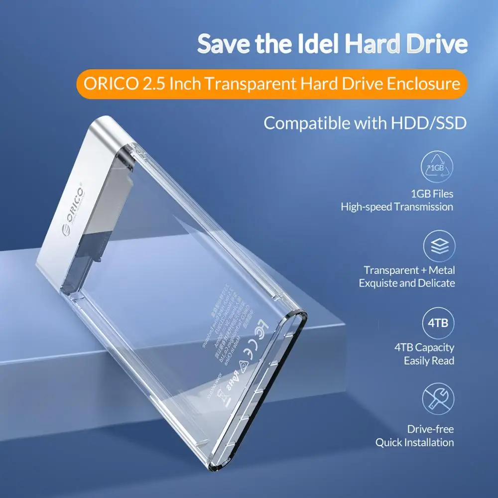 ORICO-carcasa transparente para disco duro SATA a USB 2,5, carcasa de Metal para HDD de 3,0 pulgadas, 5gbps, compatible con UASP