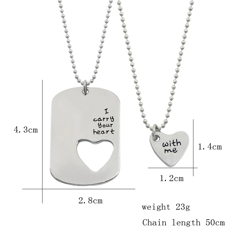 موضة زوجين قلادة حروف "أنا تحمل قلبك معي" الحب القلب الجوف Charms قلادة للرجال والنساء عاشق الهدايا