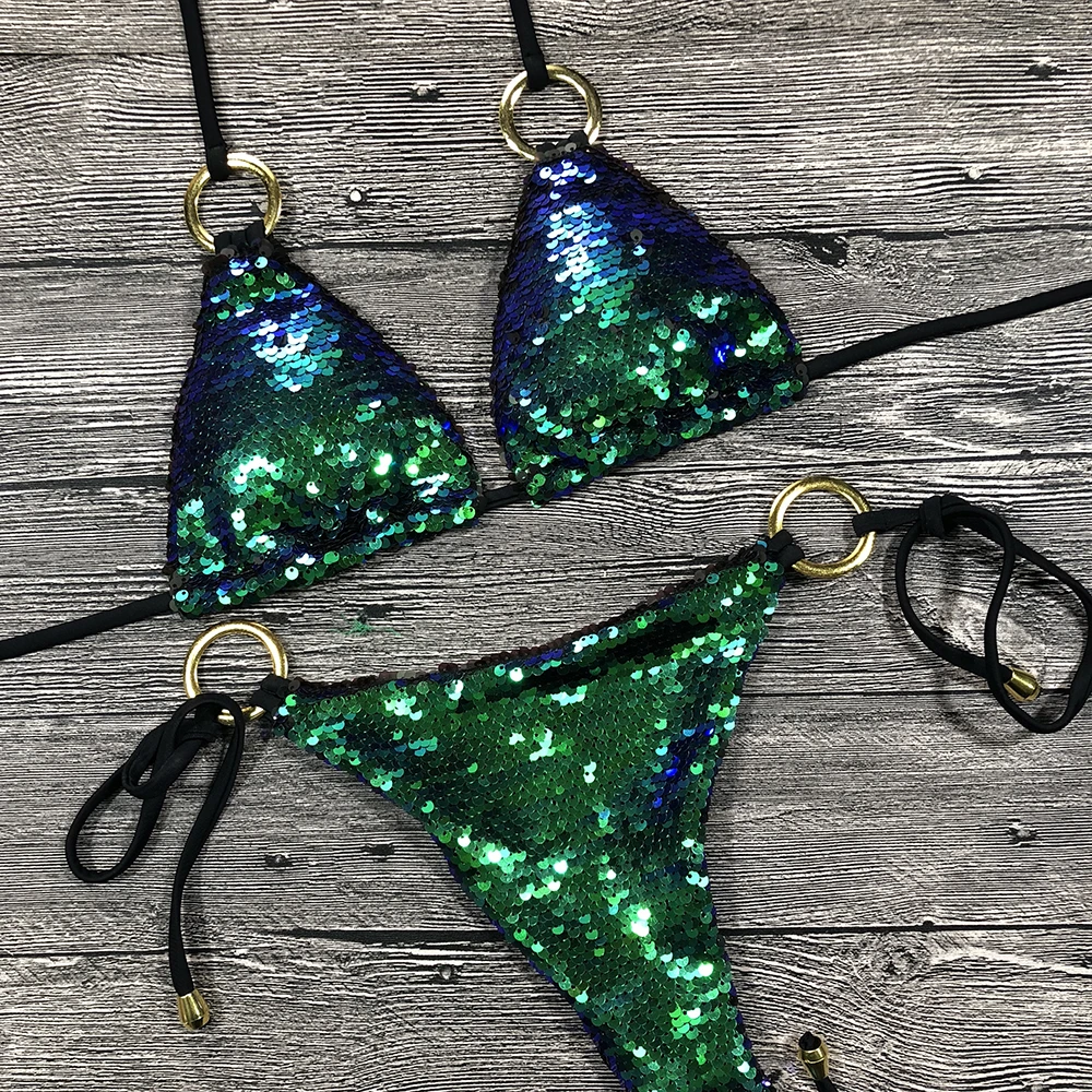 Monokini Bling Lantejoula Biquíni Set para Mulheres, Sexy Swimsuit, Halter Swimwear, Fato De Banho, Praia Desgaste, Monokini, Dropshipping