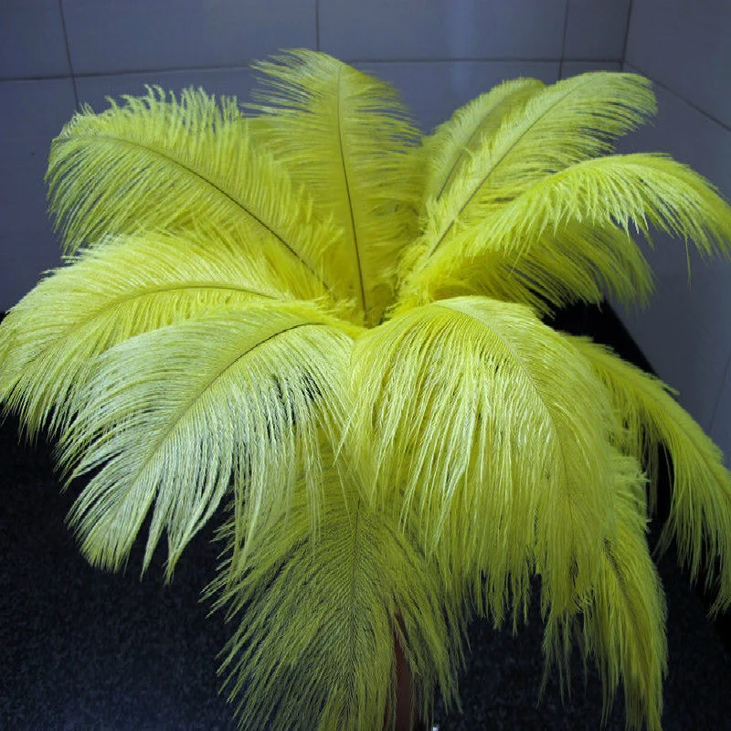 

50pcs/lot 35-40CM "14-16"inches yellow Ostrich Feather Plume wedding decoration FREE SHIPPING