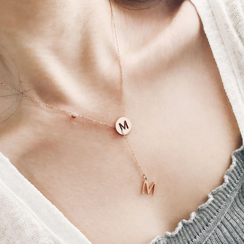 

YUN RUO 2018 Rose Gold Color Letters Pendant Necklace Can Adjusted Fashion Titanium Steel Woman Jewelry Prevent Fade & Allergic