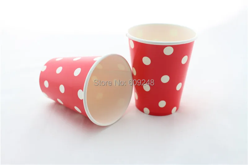 60pcs 90Z Wedding Birthday Christmas White Polka Dot Red Paper Party Cups Coffee Drinking,3 Days Delivery on Orders over $100