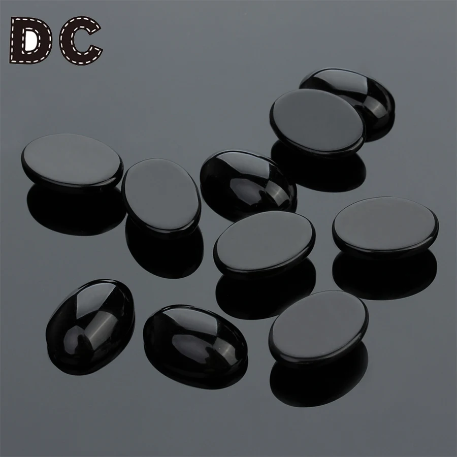 10pcs Natural Stone 10x14/13x18/18x25mm Oval Flatback Cabochon Black Agate Bead Spacers For DIY Jewelry Making Accessories