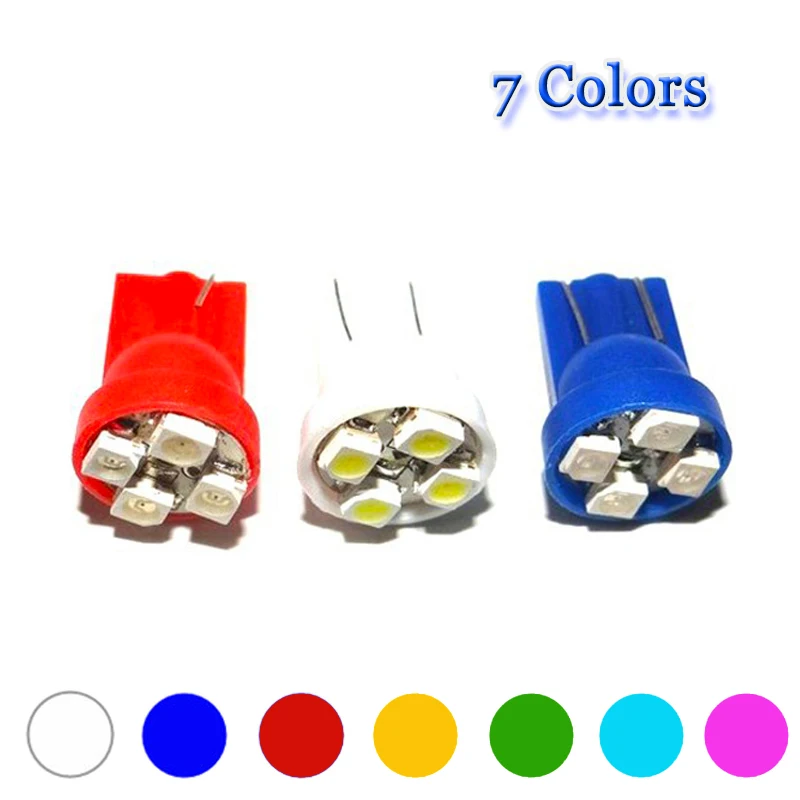 100pcs Car Auto LED 12V T10 W5W 194 4 SMD 1210 LED 3528 10MA parking light Auto universal car light Car styling 7 colors