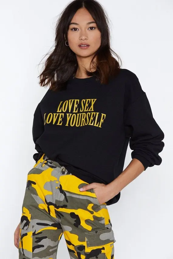 Sugarbaby Love Sex Love Yourself bluza z okrągłym wycięciem na szyi Unisex Fashion bluza z długim rękawem kobiety Tumblr sweter z nadrukiem ship