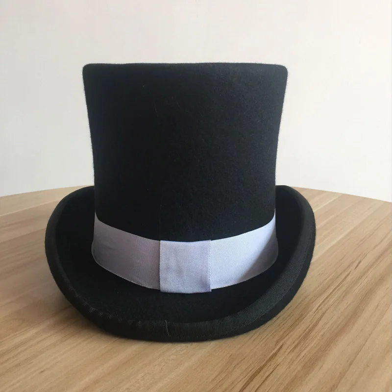 4.5 inch and 7 inch  Wool Felt Top Hat with grey grosgrain/ Victorian Steampunk Hat / Cylinder Hat/ Stove pipe Hat /Topper