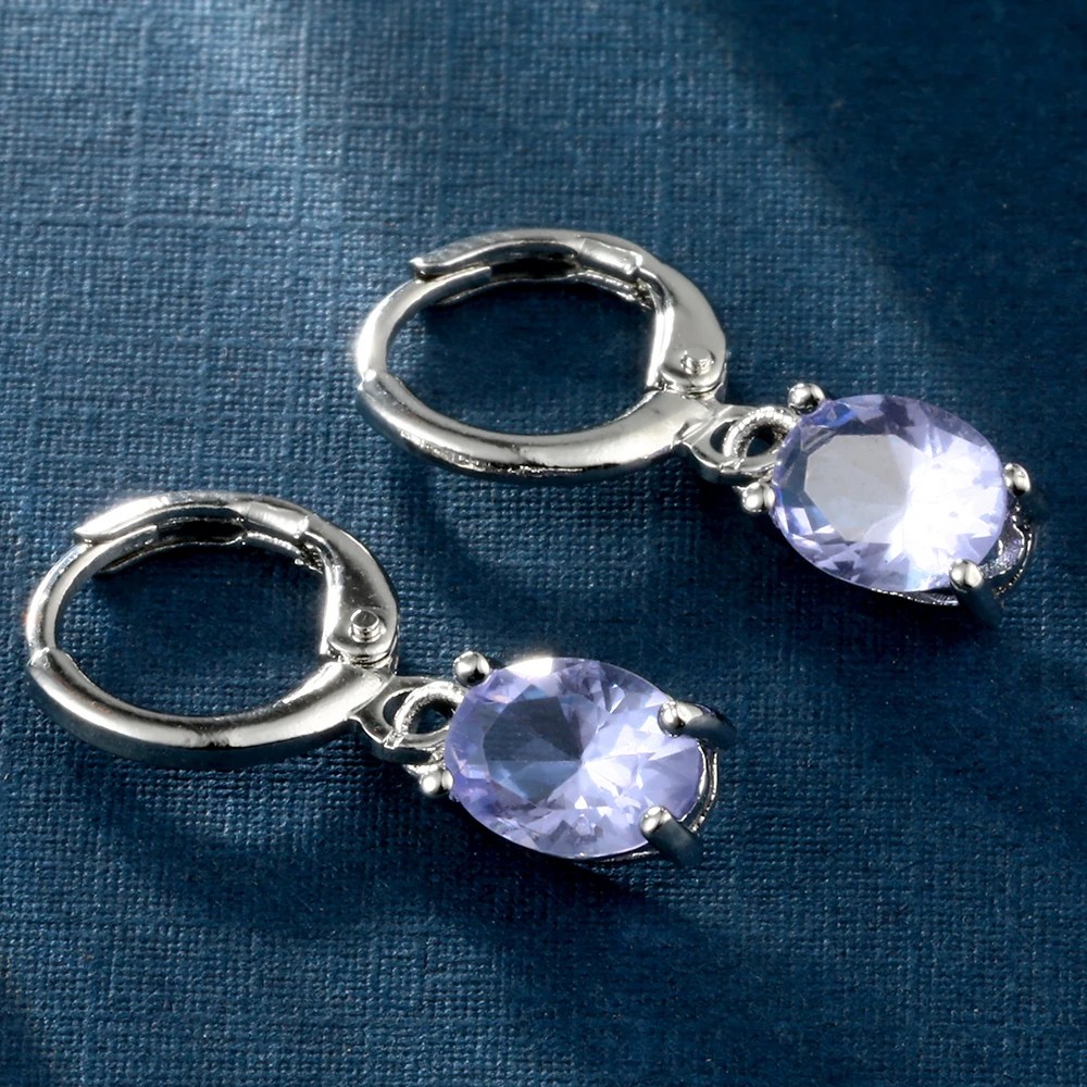 New Brand Light Purple Tanzanites LeverBack Earrings Silver Color Elegant CZ Cubic Zirconia Dangle Earring For Women Accessories