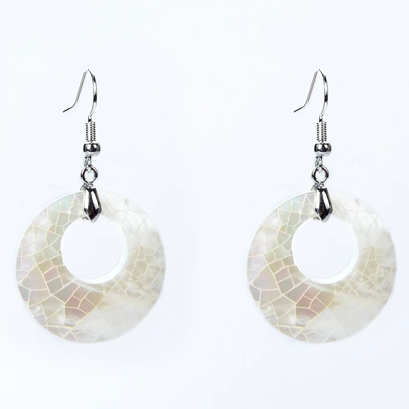 New Fashion Jewelry Simple Natural White Shell Round Art Women Dangle Earrings Retro Handmade Splice Hollow Charm Drop Earring