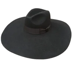 Black Wool Felt Soft  Extra Wide Large Brim Floppy Fedora Hat For Women 16cm