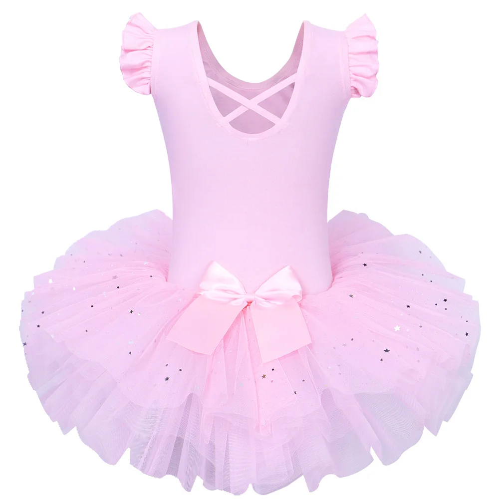 BAOHULU Mädchen Ballett Tutu Tüll Kleid Sleeveless Gymnastik Trikot Diamant Rosa Bogen Muster Ballett Trikot Für Mädchen Ballerina