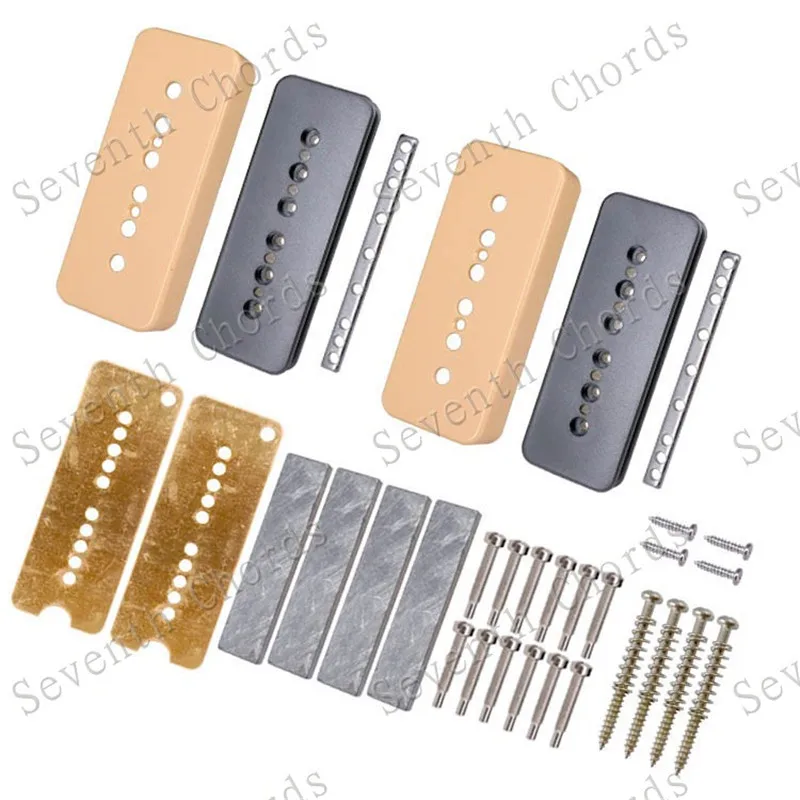 EIN Set Gitarre Humbucker Pickup Kits Herstellung Zubehör Messing Coverand Grundplatte Silber Pol Schrauben Für E-gitarre – Detail 2