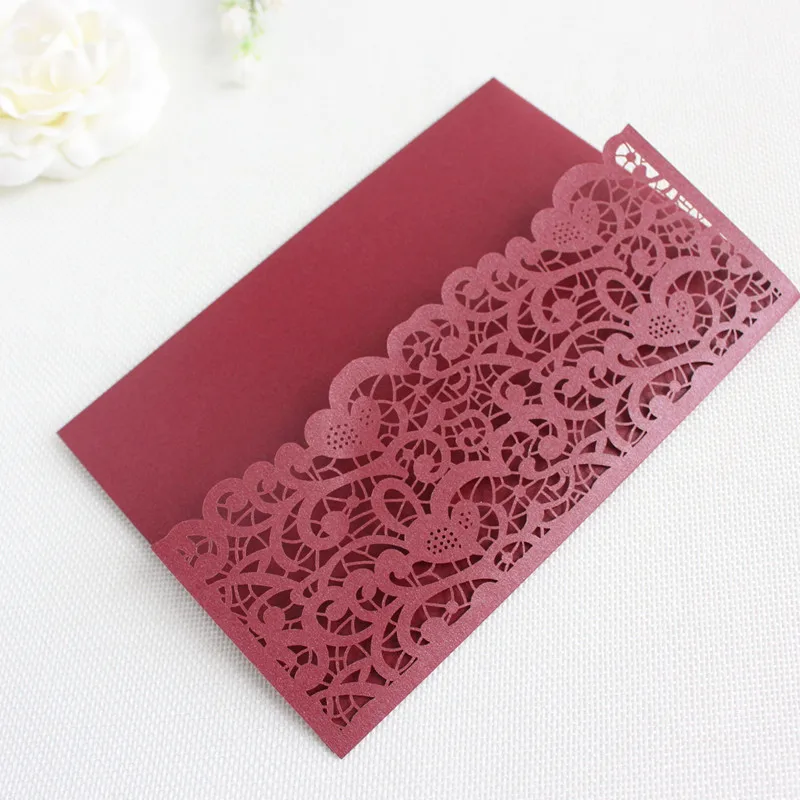 

Laser cut wedding invitation card tri-fold pocket customize business Invitations RSVP cards party supplies