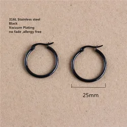 25mm Titanium 316L Stainless Steel Circle Hoop Earrings Black Vacuum Plating No Fade Anti-allergy