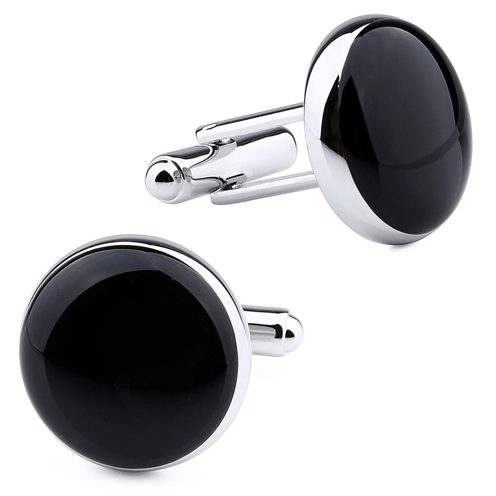 Shiny Black Enamel Round Pattern Classic  Dress Shirt Tuxedo Sleeve Button Fasten Cuff Links Jewelry