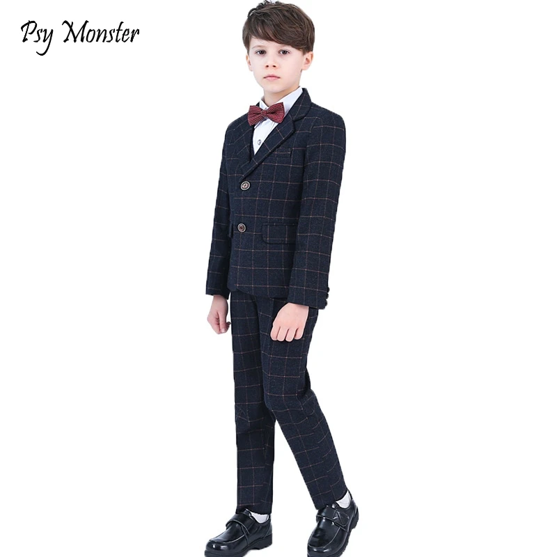 Weddings Suits For Boys Kids Prom Costume Blazers Pants Shirt Tie 4pcs Set Children tuxedos birthday party suits Clothing Sets