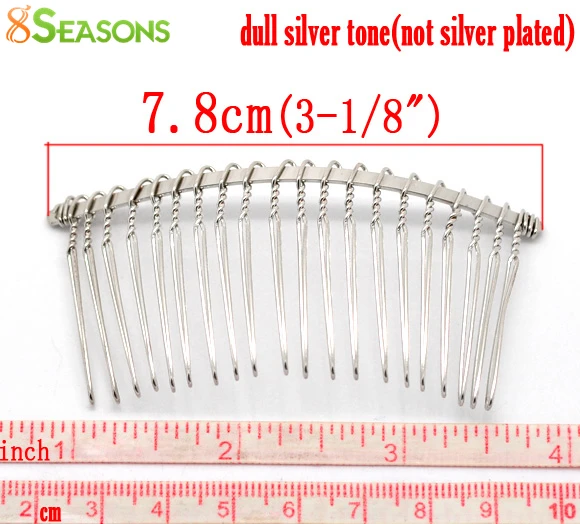 8Seasons Iron Based Alloy Hair Clips Arched Comb Shape Silver Color DIY Making Women Party Hair Jewelry 7.8cm x 3.8cm, 10PCs