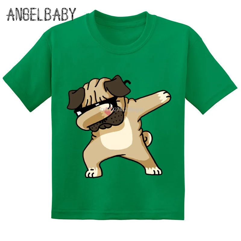 Dabbing Pug Print Kids Funny T-shirt Baby Girls Summer Cotton Comfortable Short Sleeve Top Boys Cute Cartoon Clothes,GKT237