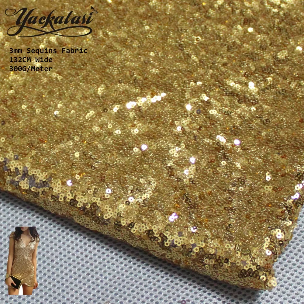 YACKALASI Sequined Lace Fabrics Allover Embroidered Punching 3mm Size Sequins Table Cloth 300G/M 132cm