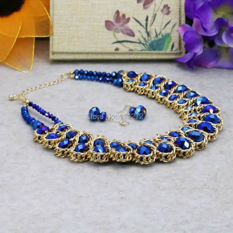 Special Offer Navy Blue Crystal Glass Beads Wholesale Necklaces&Earrings DIY Sets Christmas Gifts For Women Girls Jewelry Making