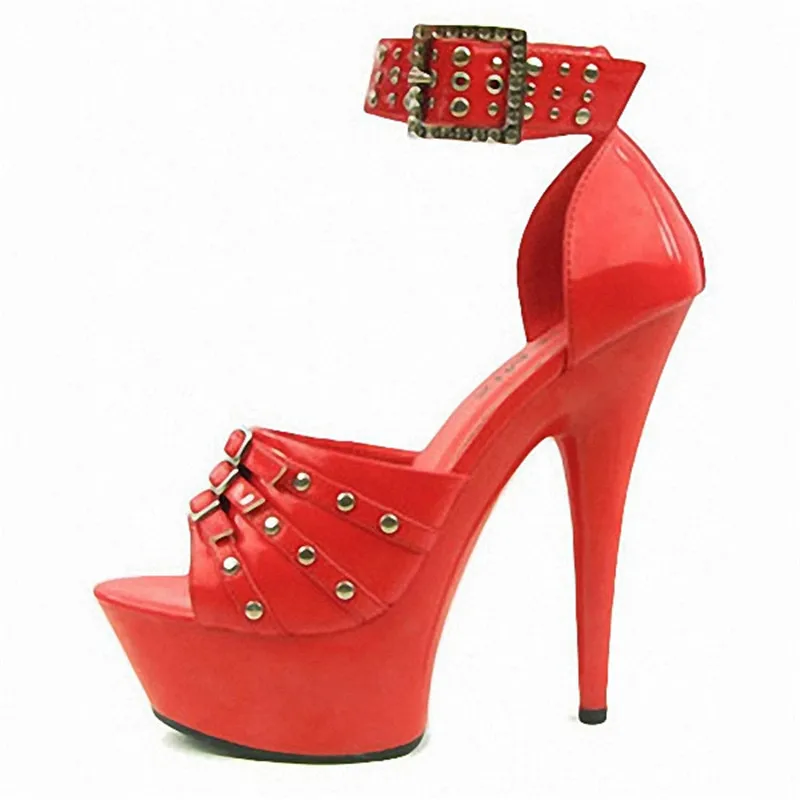 

15cm Sexy and seductive, pole dancing club princess super high heels with rivets and stiletto sandals