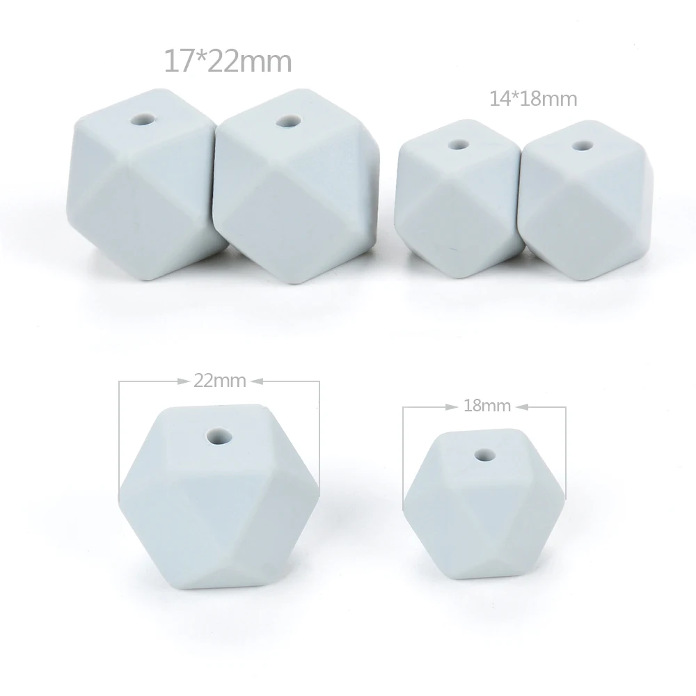 Mini cuentas hexagonales para dentición de bebé, collar de dentición de silicona, cuentas de seguridad BPA, 14mm, lote de 50 unidades