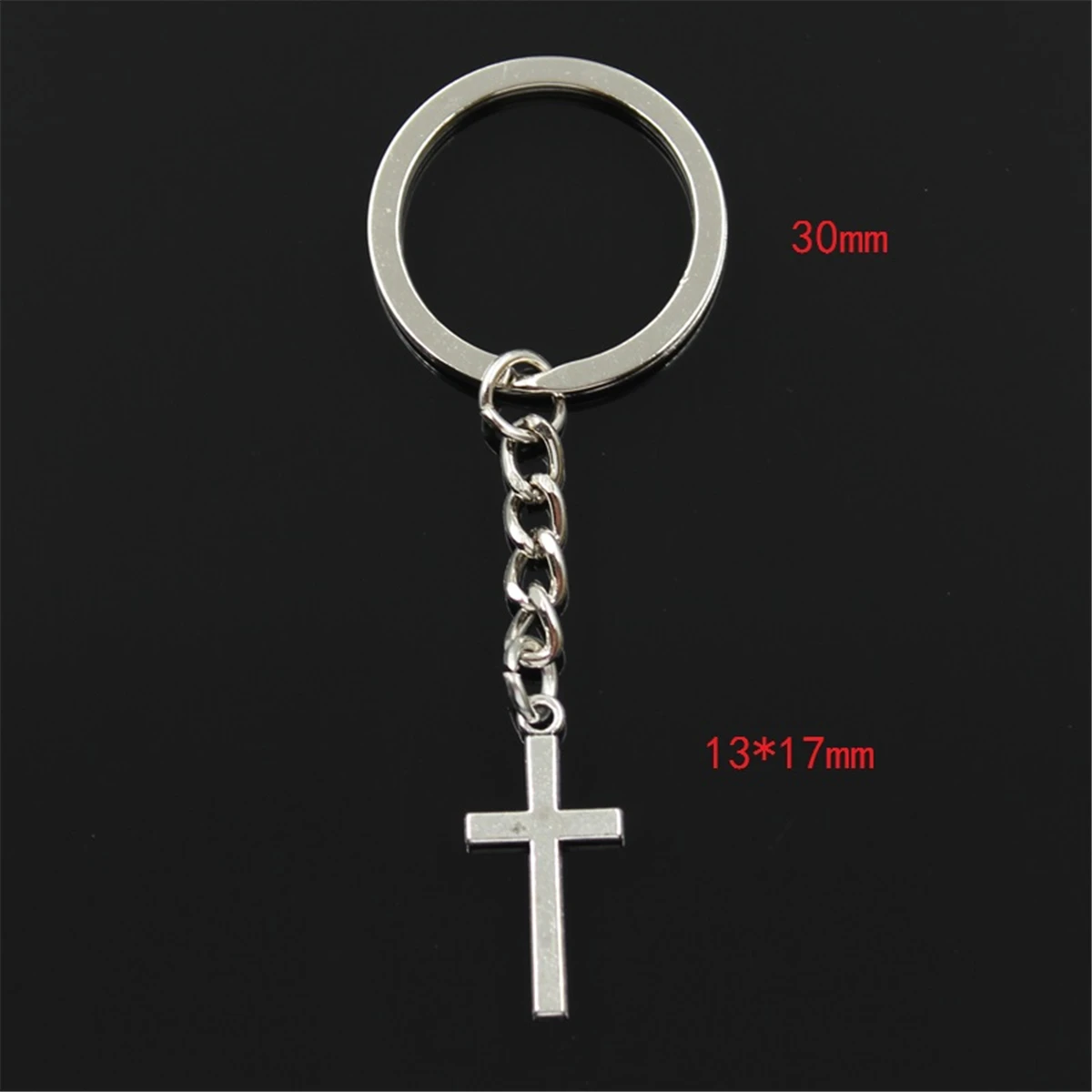 New Fashion Men 30mm Keychain DIY Metal Holder Chain Vintage Cross 13x27mm Silver Color Pendant Gift