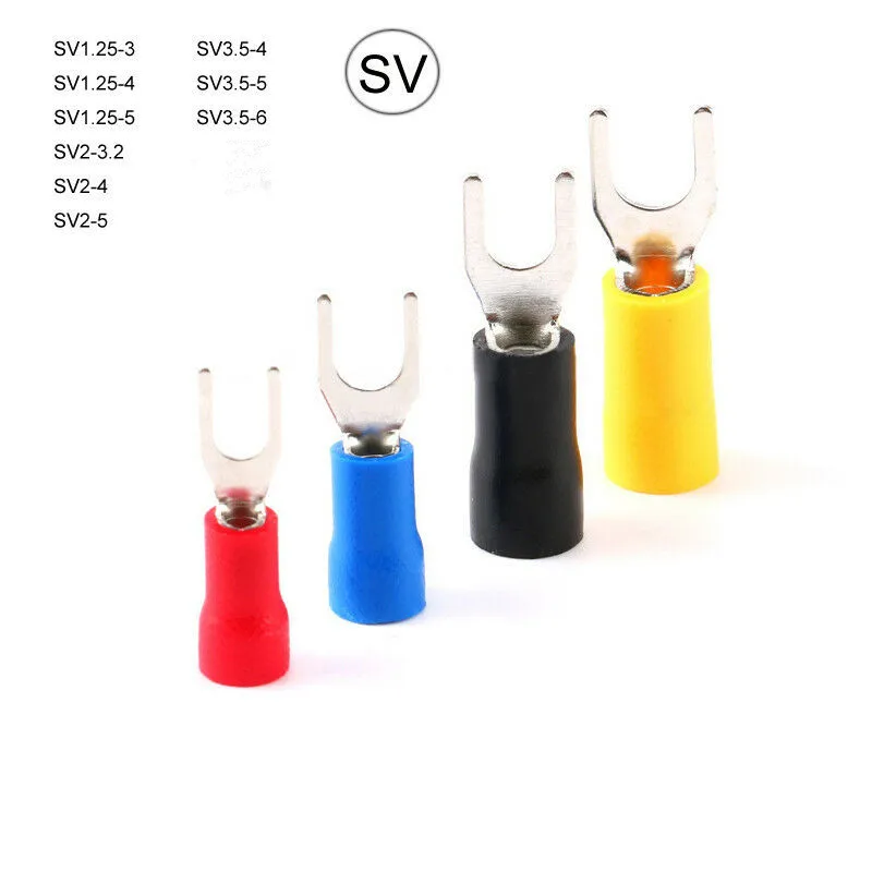 50Pcs SV Furcate Cable Wire CrimpTerminals Insulated Fork Cable Wire Terminal Connector Assortment Kit Electrical Crimp Terminal