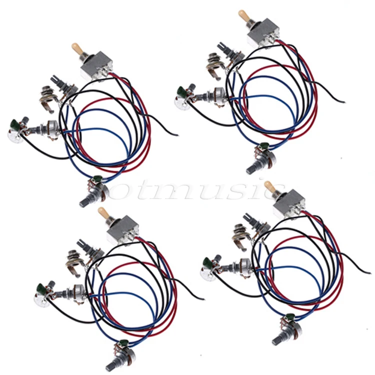 

4Pcs Wiring Harness 2V2T 3 Way Box Toggle Switch Jack 4-500K Pot For Electric Guitar Replacement