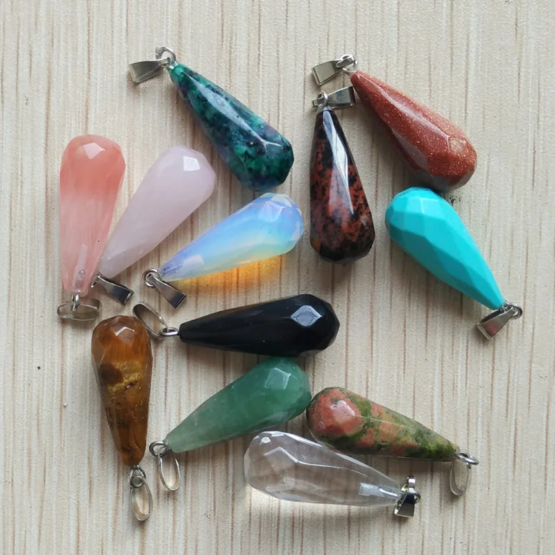 

Fashion good quality natural stone long water drop rhombus mix charms for jewelry making 12pcs/lot wholesale free shipping