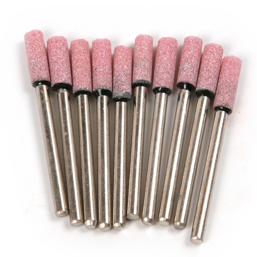 10pcs 3mm Shank Cylinder Abrasive Round Mounted Points Grinding Wheel Stone Tool