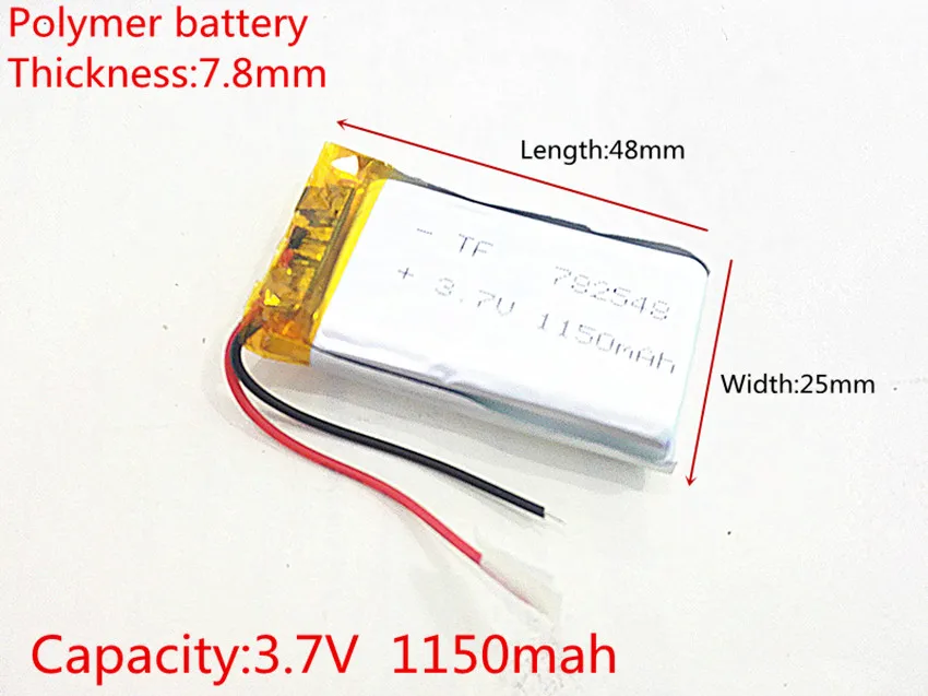 3.7V 1150mAh 782548 Lithium Polymer LiPo Rechargeable Battery ion cells For Mp3 Mp4 Mp5 DIY PAD DVD E-book  headset